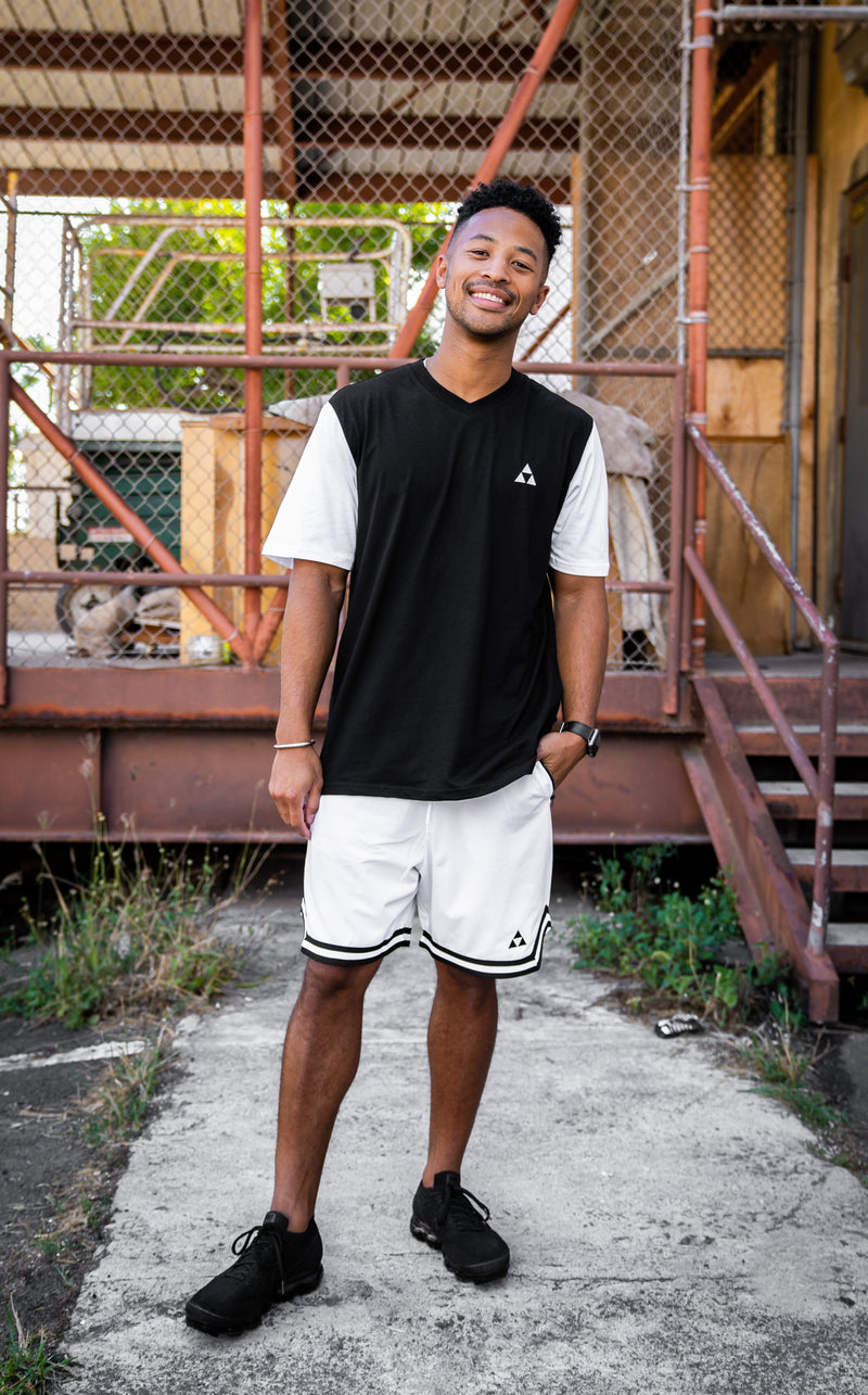 BLACK w/WHITE TRIANGLE V-NECK