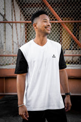 WHITE w/BLACK TRIANGLE V-NECK