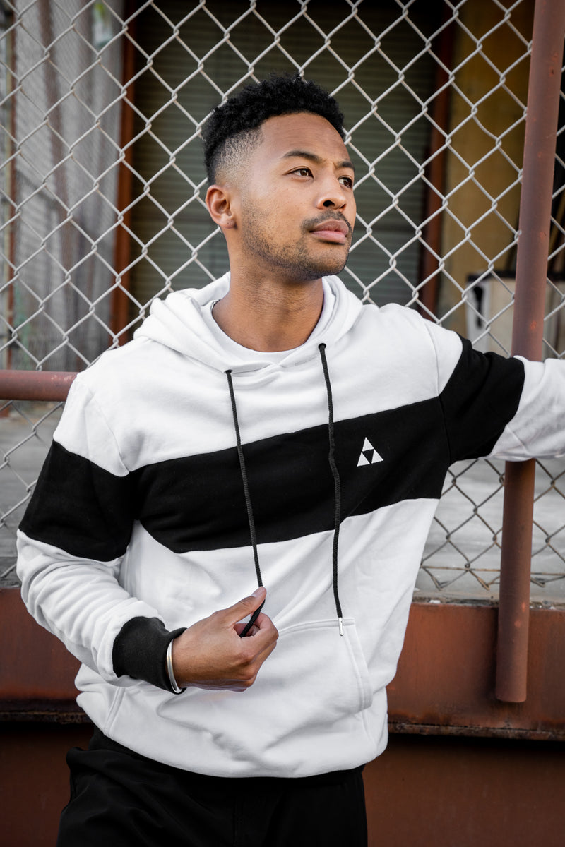 MEN'S MAU WHITE HOODIE W/BLACK STRIPE